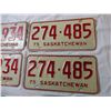 Image 3 : (2) Pairs of Saskatchewan 1975 License Plates