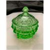 Image 1 : Hazel Atlas Uranium/Vaseline Glass "Wexford" 1930's Depression Glass Covered/Footed Sugar Bowl