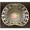 Image 2 : Fenton Frosty White Carnival Glass "Blackberry Open-Edged Basket" 2-sides up rare shape! Circa 1907