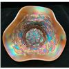 Image 1 : Dugan Peach Opal Carnival Glass "Belle Flower" Tri-Cornered 7" wide candy dish. Circa 1909