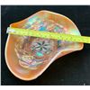 Image 2 : Dugan Peach Opal Carnival Glass "Belle Flower" Tri-Cornered 7" wide candy dish. Circa 1909