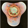 Image 3 : Dugan Peach Opal Carnival Glass "Belle Flower" Tri-Cornered 7" wide candy dish. Circa 1909