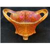 Image 1 : Northwood Dark Marigold Carnival Glass Octagon Shaped Footed/Handled "Bushel Basket" Novelty Candy D