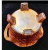 Image 4 : Northwood Dark Marigold Carnival Glass Octagon Shaped Footed/Handled "Bushel Basket" Novelty Candy D