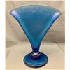 Image 1 : Fenton Celeste Blue Stretch/Carnival Glass "Large Fan Vase" 8" tall X 7" Wide. Rare Large Size! Circ