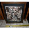 Image 1 : Australian Aboriginal Art Dot Drawing - Jabiru Feast Dreaming - Churinga 18 1/2" x 22" Wooden Framed
