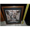Image 2 : Australian Aboriginal Art Dot Drawing - Jabiru Feast Dreaming - Churinga 18 1/2" x 22" Wooden Framed