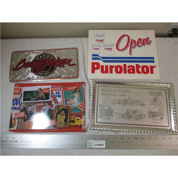 Barrett Jackson license plate + Purolator Open/Closed sign + Coca cola ...