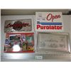Image 1 : Barrett Jackson license plate + Purolator Open/Closed sign + Coca cola tin + Nashville Tenn tin