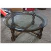 Image 1 : Wood Coffee Table w/ Thick Glass Top - 44" Across x 17" Tall