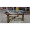 Image 3 : Wood Coffee Table w/ Thick Glass Top - 44" Across x 17" Tall