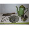 Image 1 : Tea kettle + food grater + 2 nut crackers + camping coffee cup + meat cleave