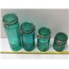 Image 2 : Set of 4 green glass mason jar style containers