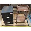 Image 1 : wooden stand (broken leg) + metal filing cabinet