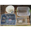 Image 3 : Lot of Assorted Plastic storage containers + Chinese Silk + 3 White metal brackets