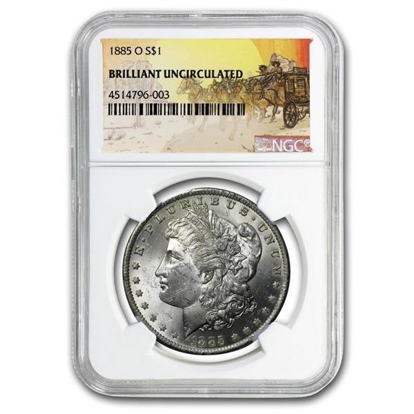 1885-O Rare Stage Coach Morgan Dollar BU NGC