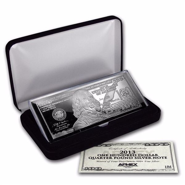 4 oz .999 Pure Silver Bar  $100 Bill (W/Box & COA)