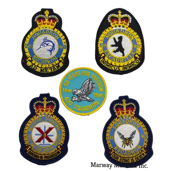 Lot of 5 Canadian Airforce Squadron Patches Includes, Squadron 415 Escadron, Squadron 411 Escadrille