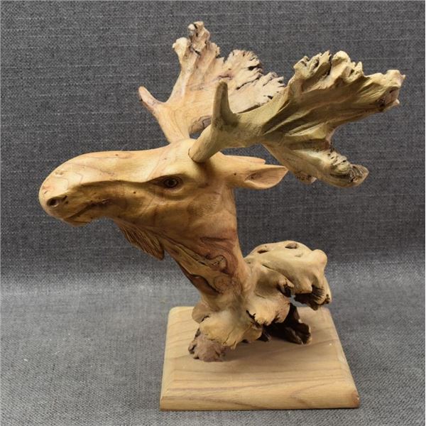 WOODEN CAVED MOOSE