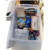 Image 2 : BIN AND 2 BOXES OF PEGBOARD HOOKS, SAND PAPER, CASTERS AND MORE