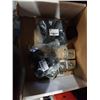 Image 8 : BIN AND 2 BOXES OF PEGBOARD HOOKS, SAND PAPER, CASTERS AND MORE