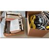 Image 1 : BOX AND TRAY OF EXTENTION CORDS, TOOLS, CABLES, SAFETY GOGGLES