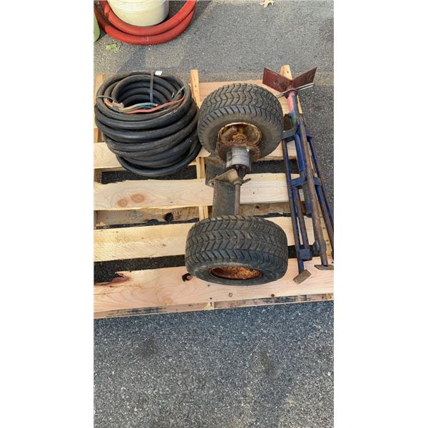 SHOP STAND, WHEELS ON AXLE AND ELECTRICAL CABLE