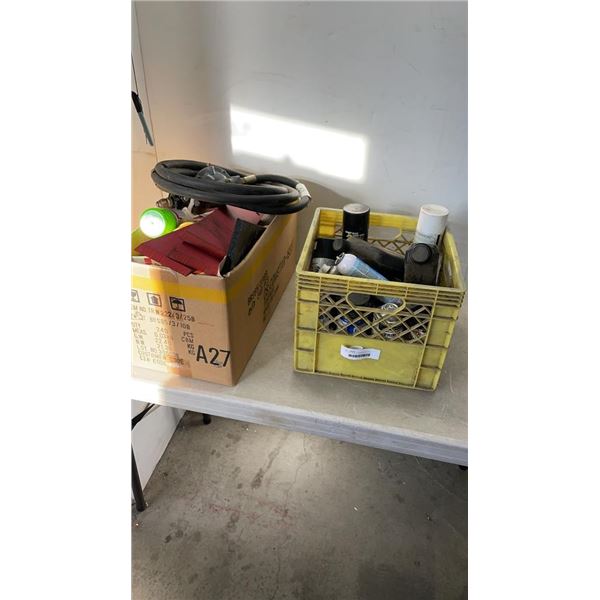 BOX AND TOTE OF SHOP FLUIDS, GAS HOSE