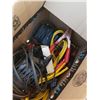 Image 3 : BOX OF BATTERY CHARGERS, JUMPER CABLES, ELECTRICAL METER
