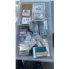 Image 2 : BOX OF SHRINK TUBING, CLIPBOARDS AND 2 BINS OF FASTENERS