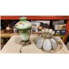 Image 1 : HAND PAINTED TABLE LAMP AND STAINED GLASS HANGING LIGHT