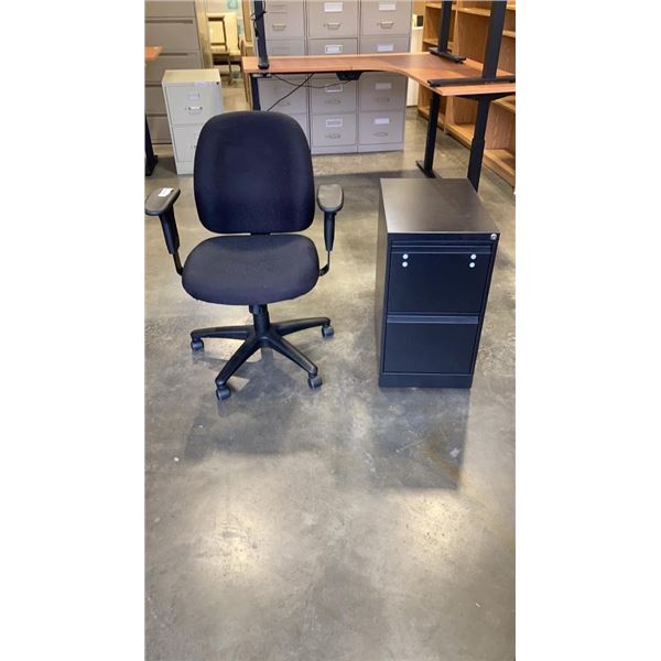 GAS LIFT OFFICE CHAIR AND 2 DRAWER FILING CABINET