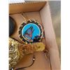 Image 2 : TRAY OF WOOD AND BRASS DECORATIONS, DREAM CATCHERS, ULU KNIFE, FIRST ANTIONS LIDDED JAR
