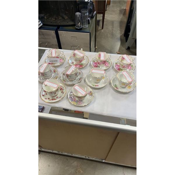 10 CHINA CUPS AND SAUCERS: ROYAL ALBERT, CONSORT, COLCLOUGH AND PARAGON