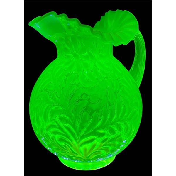 Fenton Uranium Glass Daisy and Fern Art Glass Pitcher
