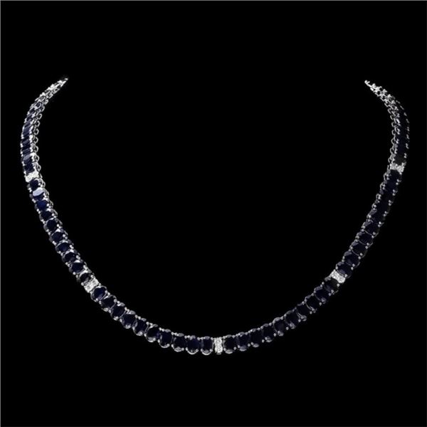 14k Gold 55.00ct Sapphire & 1.30ct Diam Necklace