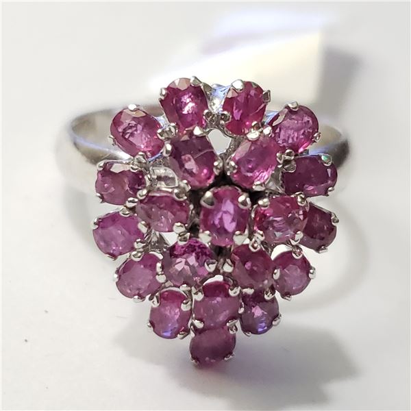 SILVER RUBY  RING (~SIZE 7.5)(~WEIGHT 4.46G)