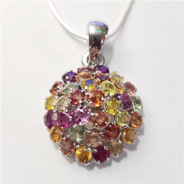 SILVER MULTI COLOR GEMSTONE  NECKLACE