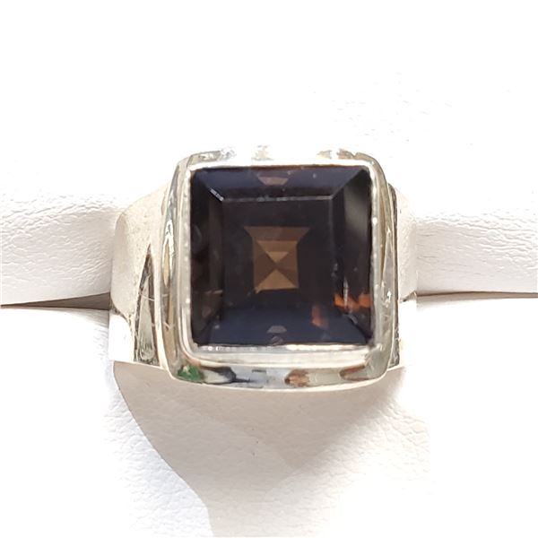 SILVER SMOKEY QUARTZ RING(~WEIGHT 10.77G)