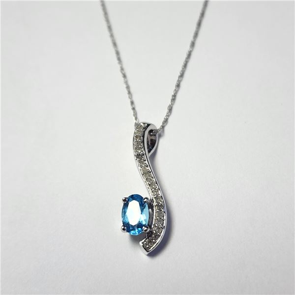 10K WHITE GOLD BLUE TOPAZ(0.5CT) DIAMOND(0.2CT)