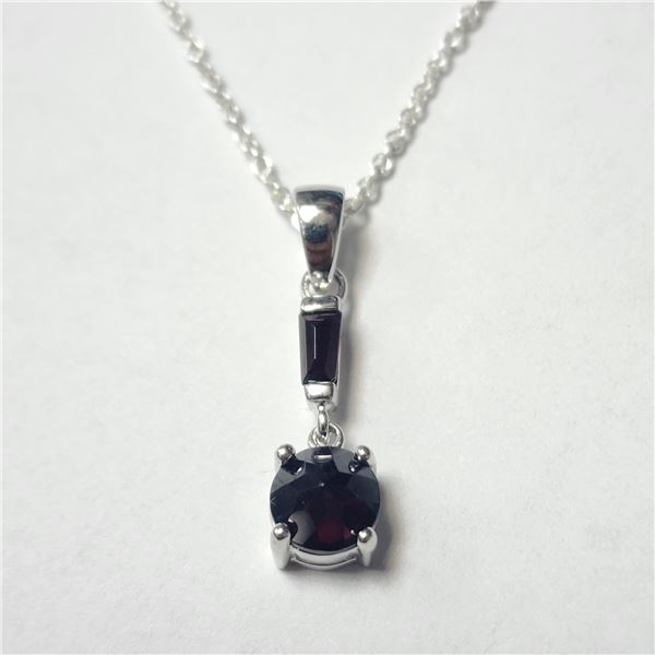 SILVER GARNET 16" NECKLACE