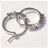 Image 2 : SILVER CREATED PINK SAPPHIRE HOOP EARRINGS