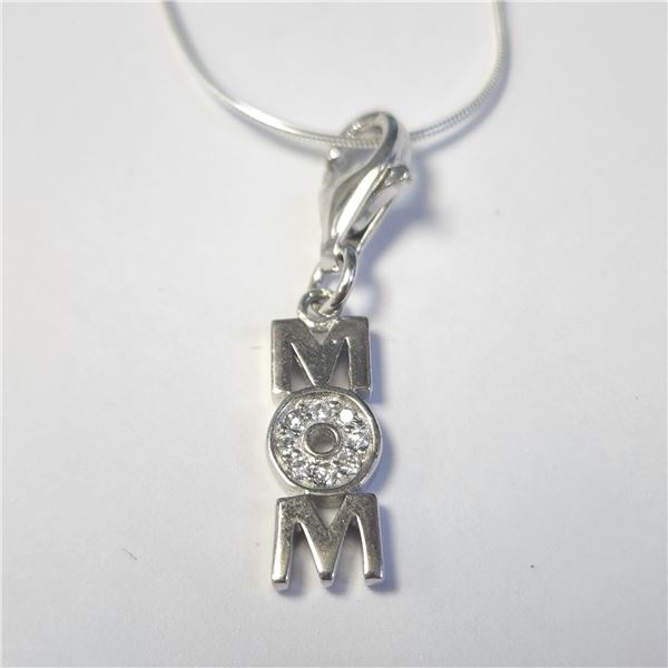 SILVER CZ "MOM" 16"  NECKLACE