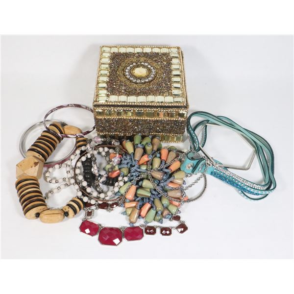 EMBELLISHED JEWELRY BOX WITH WOOD BEAD JEWELRY