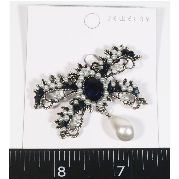 NEW ANTIQUE STYLE FAUX PEARL AND RHINESTONE BOW