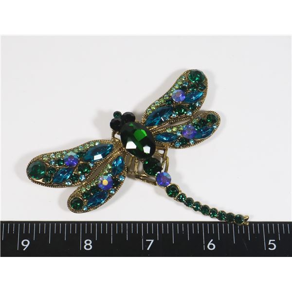 NEW LARGE ANTIQUE STYLE RHINESTONE DRAGONFLY