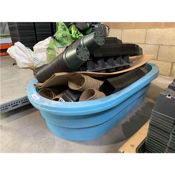 Plastic Tub with assorted grow supply and pots