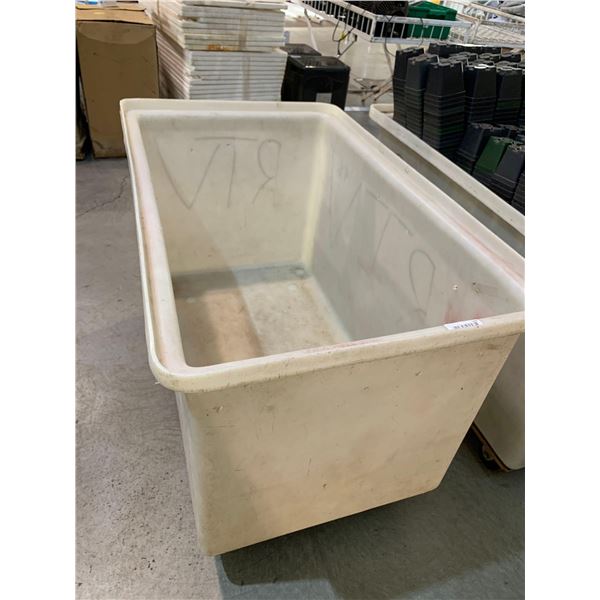 Large White Poly Rolling Bin approx 4 x 2.5ft x 3ft