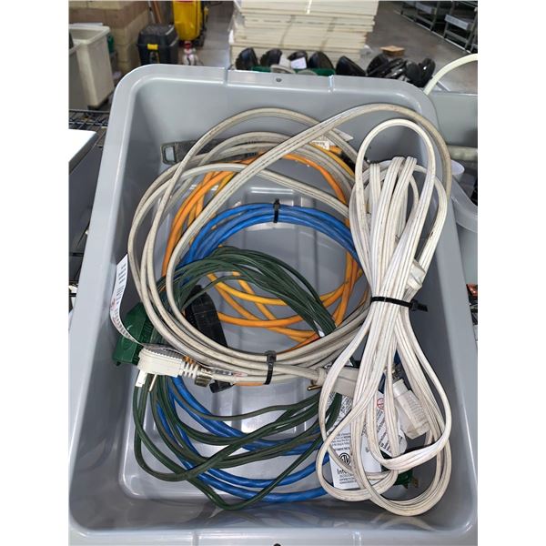 Bin lot of assorted extension cords