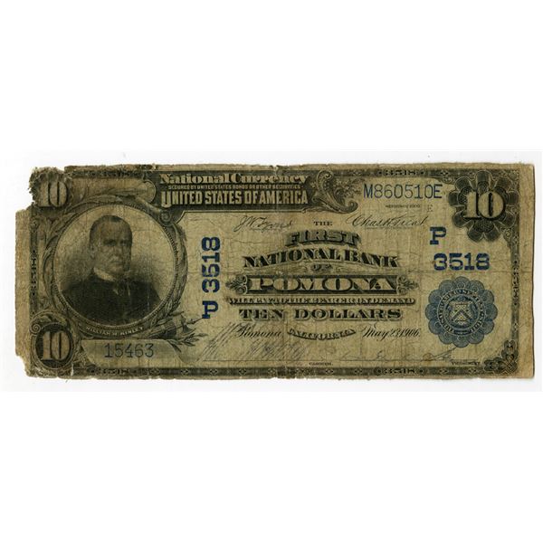 Pomona, California. National Bank of Pomona, Discovery $10 PB, Series of 1902, Charter #3518 Nationa
